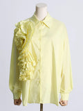 Zingj 2024, The New French Fashion Design Feeling Splicing Pleated Three-Dimensional Flowers Versatile Shirt Jacket