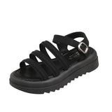 Word Buckle Platform Sandals Female 2025 Summer New Strip Platform Platform Students Casual Flat Sandals Roman