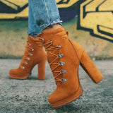 Zingj Size 2024 Autumn And Winter Waterproof Table High Heel Laced Riveted Short Boots Suede Martin