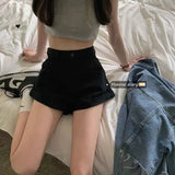 Women Solid Denim High Waist Design All-match Street Wear Chic Casual Retro Cozy Korean Style Bottom Ins Summer Hot
