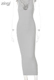 Ribbed Knitted V Neck Black Long Dress Women Sleeveless Slim Party Club Elegant Female Bodycon Midi Dress Streetwear