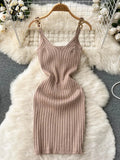 Knitted Summer Women Solid Dress 2023 Slim V Neck Elegant Sexy Vacation Fashion Ladies A Line Midi