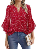 Leaf Seven-Sleeve Tops Solid Color Fashion Casual Casual V-Neck Business Shirt Chiffon Women's