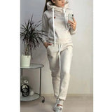 Leisure Tracksuit Women 2 Pcs Set Tops and Trousers Spring Casual Warm Fleece Hoodies Sports Pants