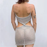 Collar Fashion Women's Sexy Sling Skirt Hollow Knitted Dress Short Solid-Color Bag Hip Beach Dress