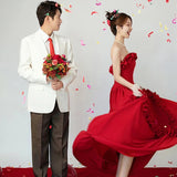 Bridal Little Man 2025 New High-End Engagement Dress Dress Red Breasted Banquet Evening