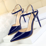Zingj Simple Thin Heel Ultra High Heel Shallow Pointed Patent Leather Sexy Nightclub Show Thin A Word With Female
