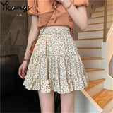Floral Print Boho Sexy Mini Skirt Women Bandage Fashion High Waist Frills Short Skirt Korean Fashin Ruffle Pleated