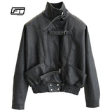 Harajuku Faux Leather jacket Batwing Sleeve Loose Biker Coat Casual Autumn Women PU Outwear Punk Bomber