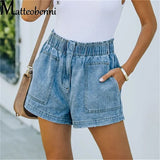 Summer New Blue Women's Denim Shorts Large Size Sexy High Waisted Pocket Jeans Shorts Casual Elastic Waist Streetwear