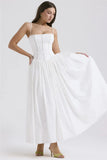 White Stripe Corset Frill Midi Dress-Outfit