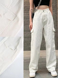 Brown Vintage Baggy Jeans Women 90s Streetwear Pockets Wide Leg Cargo Pants Low Waist Straight Denim