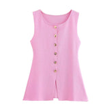 Gold Knitted Vest Shirt 10 Women's 041 Simple Single Buckle