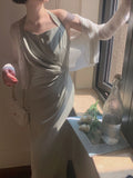Women Satin Sexy Elegant Halter Dress Party Female Summer Backless Clothing