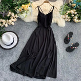 Ladies Sexy V Neck Spaghetti Strap Dresses Summer Backless Split Slim Long Dress Women Casual Beach Holiday
