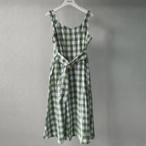 Fashion Plaid O-ring Belt Camisole Dresses Sexy Sleeveless Midi Dress 2021 Summer