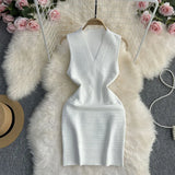 Zingj Temperament Waist Slim V Collar Sleeveless Vest Knit Dress Female 2023 Summer New Show Thin Package Hip