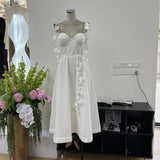 Small And Pure Desire Petal Tective Shoulder Strap Cotton Slings Pure Color Dress To Take Pictures Of The