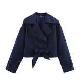 Autumn New Women's Double Buckle Belt Dress Short Wind