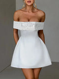 White Off-shoulder Sequin Strap Mini Dress- Outfit