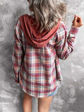 Autumn Plaid Shirt Women Hooded Button Up Shirt Female Ladies Loose Checkered Shirt For Women