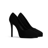 Red Bottom Black High Heels Female Fine Heel Sexy Temperament Waterproof Table Ultra-High Single Shoe Thick Sole 12Cm