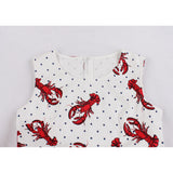 Lobster Printing Women Swing Dress Sleeveless Audrey Hepburn Robe Retro Casual Vintage O-Neck A Line Tunic Dresses
