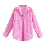 2025 New Women's Long Sleeve Lapel Loose Striped Silk Shirt
