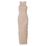 Women Summer Patchwork Bodycon Solid Color Sleeveless Split Long Tank Dress 2021 Female Clothing Streetwear