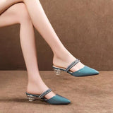 The Tide Wear Soft Leather Half Slippers Women 2025 Summer New Thick And Pointed Women's Cold Slippers Women