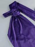 Purple Satin Halter Neck 3D Flower Design Backless Maxi Dress- Outfit