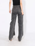 Vintage High Street Broad Leg Pants 2025 Summer New Personalized Design Stitching Button High-Waist Jeans