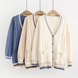 Women Knit Cardigans V neck Button Up Cartoon Sweater Jumpers V neck Long Winter Chic Cardigans Open Stitch