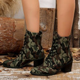 New High-Heeling With Camouflage Short-Box Martin Boots Coarse And Pointed Breathable Denim