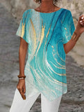 Geometric Print Loose Sleeve Irregular
