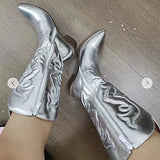 New Embroidery Women's Mid-Clinic Fluorescent Tip Martin Boots Coarse And Large-Size