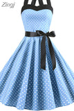 Polka Dot Halter Vintage Dress 50s 60s Gothic Pin Up Rockabilly Dress Robe Femme Sexy Retro Party
