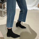 Back Zipper Short Boots Women's Boots 2025 New Low Heel Show Thin Pointed Fashion Elastic Thin Boots