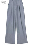 Gray Striped Pants Women High Waist Baggy Pants Woman Office Casual Summer Women's Pants Y2k Streetwear Wide Leg