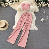 Zingj Strapless Short Top High Waist Casual Loose Wide Leg