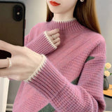 Zingj Autumn And Winter New Half Turtleneck Sweater Female Cover Thick Warm And Loose Outside Wear Matching Color Inside The Base Shirt Female-Outfit