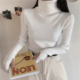 Winter Knitted Turtleneck Sweater Basic Rib Fall Casual Slim Pullover Womens Elasticity Jumper Pull Femme With Thumb