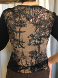 SUCHCUTE Sexy V Neck Goth Tops Dark Academia Long Sleeve Slim T-Shirts Harajuku Aesthetic Floral Printed Ladies Gothic