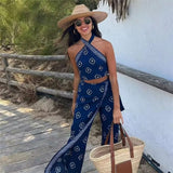 2023 Print Halter Top Female Off Shoulder Crop Tops For Women Boho Sleeveless Backless Top Beach Summer Sexy Tops
