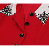 Tunic Midi Slim Shirt Dress Women Retro Vintage Club Party Turn-Down Collar Button Short Sundress Elegant Red 50s