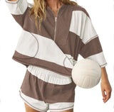 Spring And Summer New Women's Striped Half-Sleeved Oversized Shorts Casual Sportswear Two