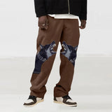 Spring Summer Casual Pants Mens Fashion Mid Waist Pants Hipster Streetwear Vintage Cross Print Loose Straight Trousers