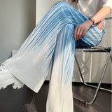 Tie Dye Wide Leg Pants Women Summer 2022 Trousers Blue Long Baggy Pleated Pants High Waist Y2k Bottoms