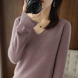 Sweaters Women Casual V-neck Solid Jumpers Pullovers Spring Autumn Womens Sweater Cashmere Knitwear Bottoming