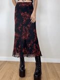 Mesh Paneled Floral Midi Skirt-Outfit